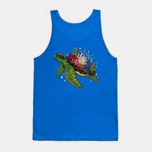Marine Marvel: Majestic Sea Turtle with Coral Reef Shell Tank Top